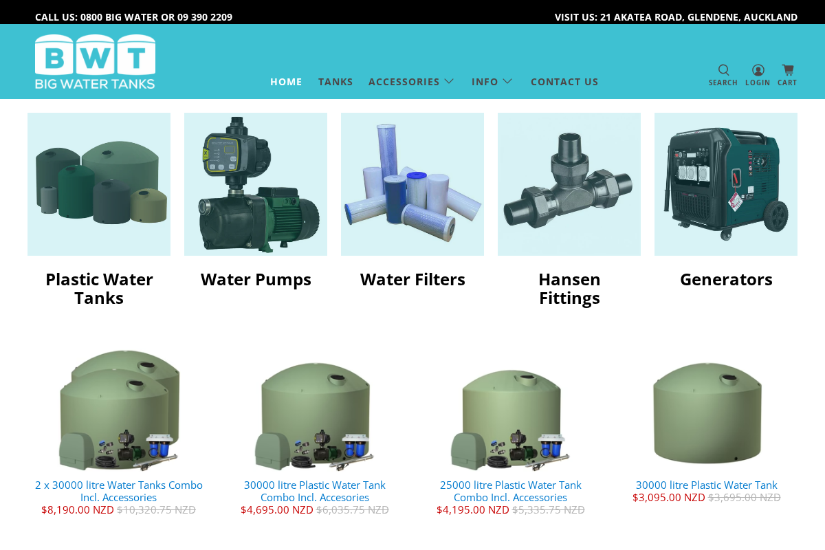 Big Water Tanks homepage screenshot