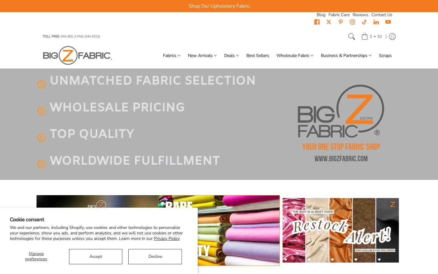 bigzfabric.com homepage screenshot