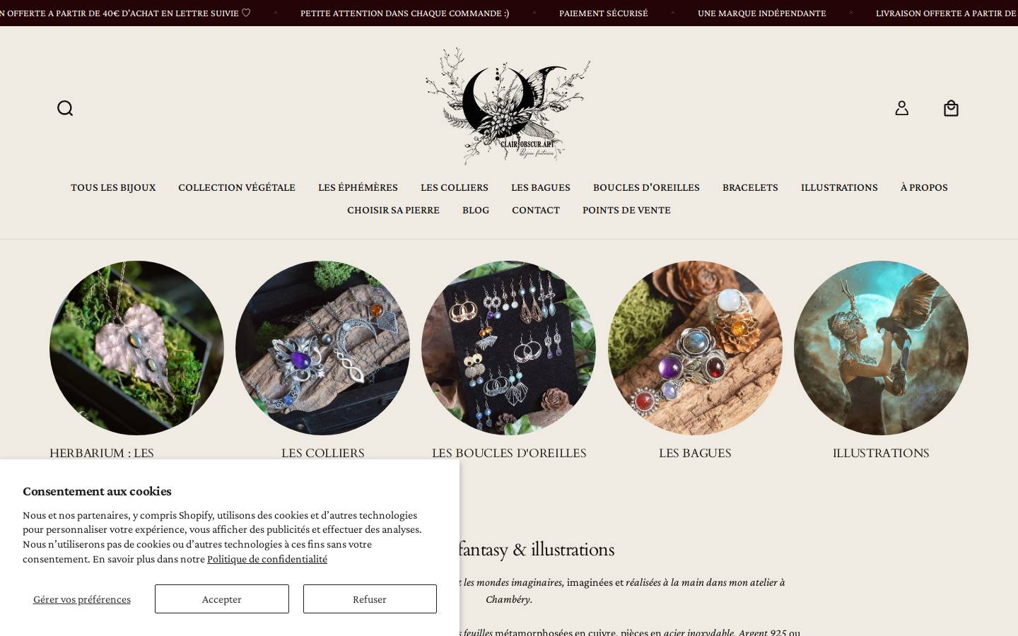 bijoux-clairobscur.com homepage screenshot