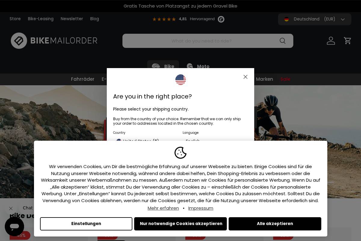 Bike-Mailorder homepage screenshot