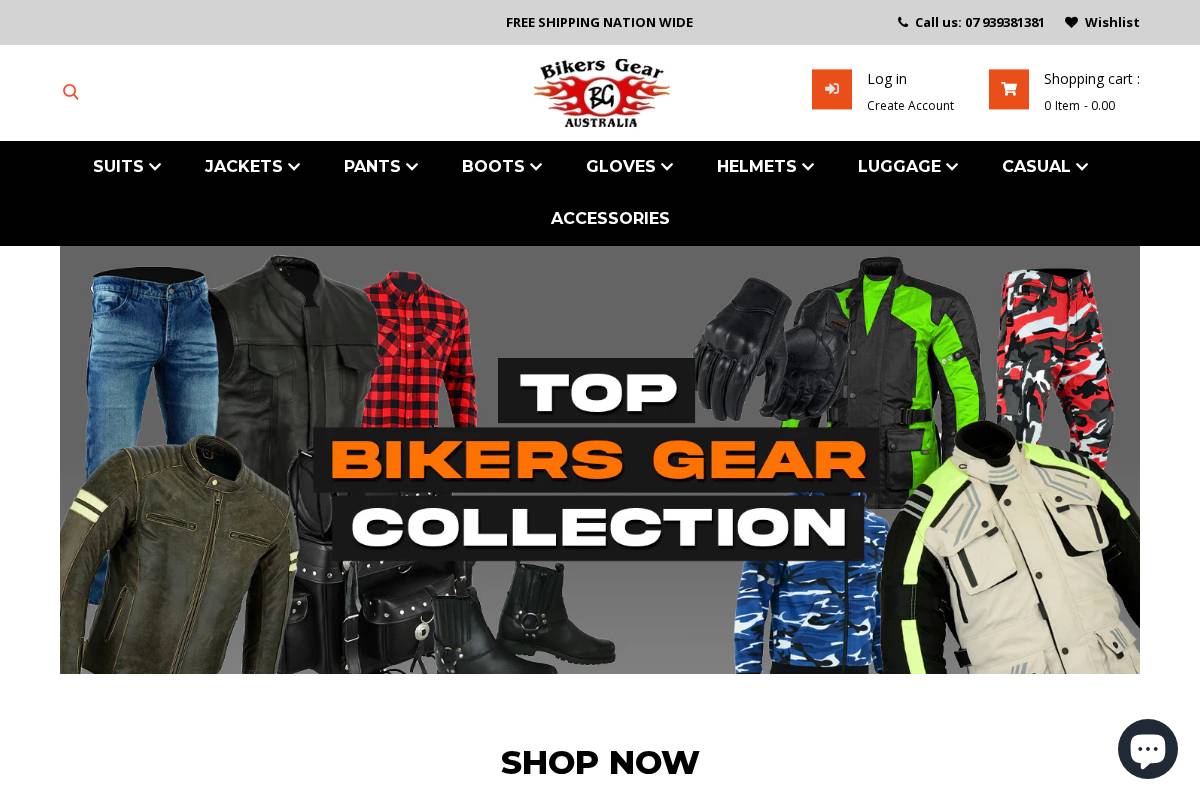 bikersgearaustralia.co.uk homepage screenshot