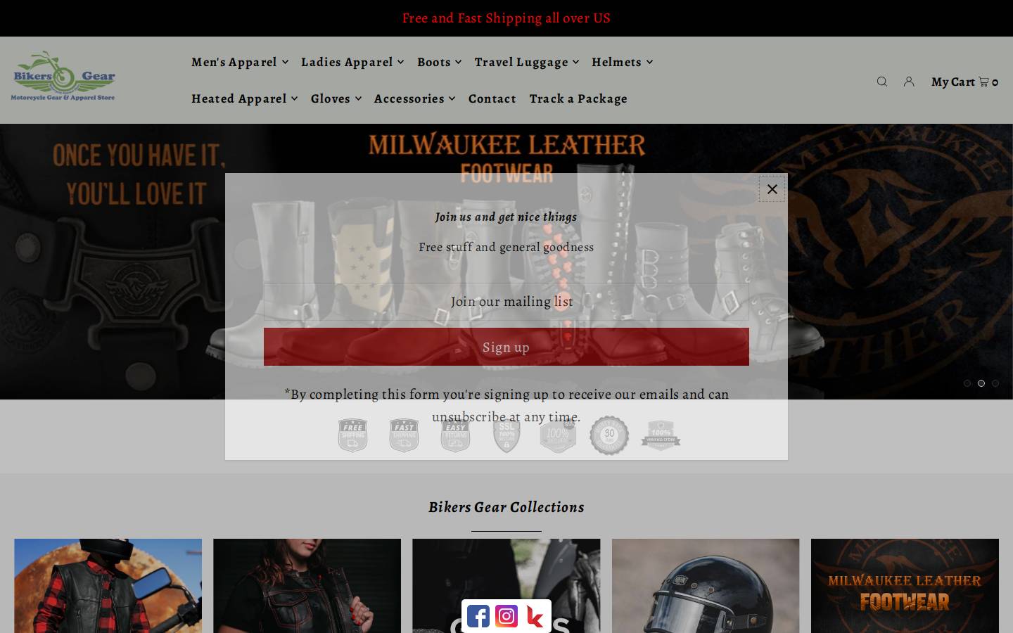 bikersgearonline.com homepage screenshot