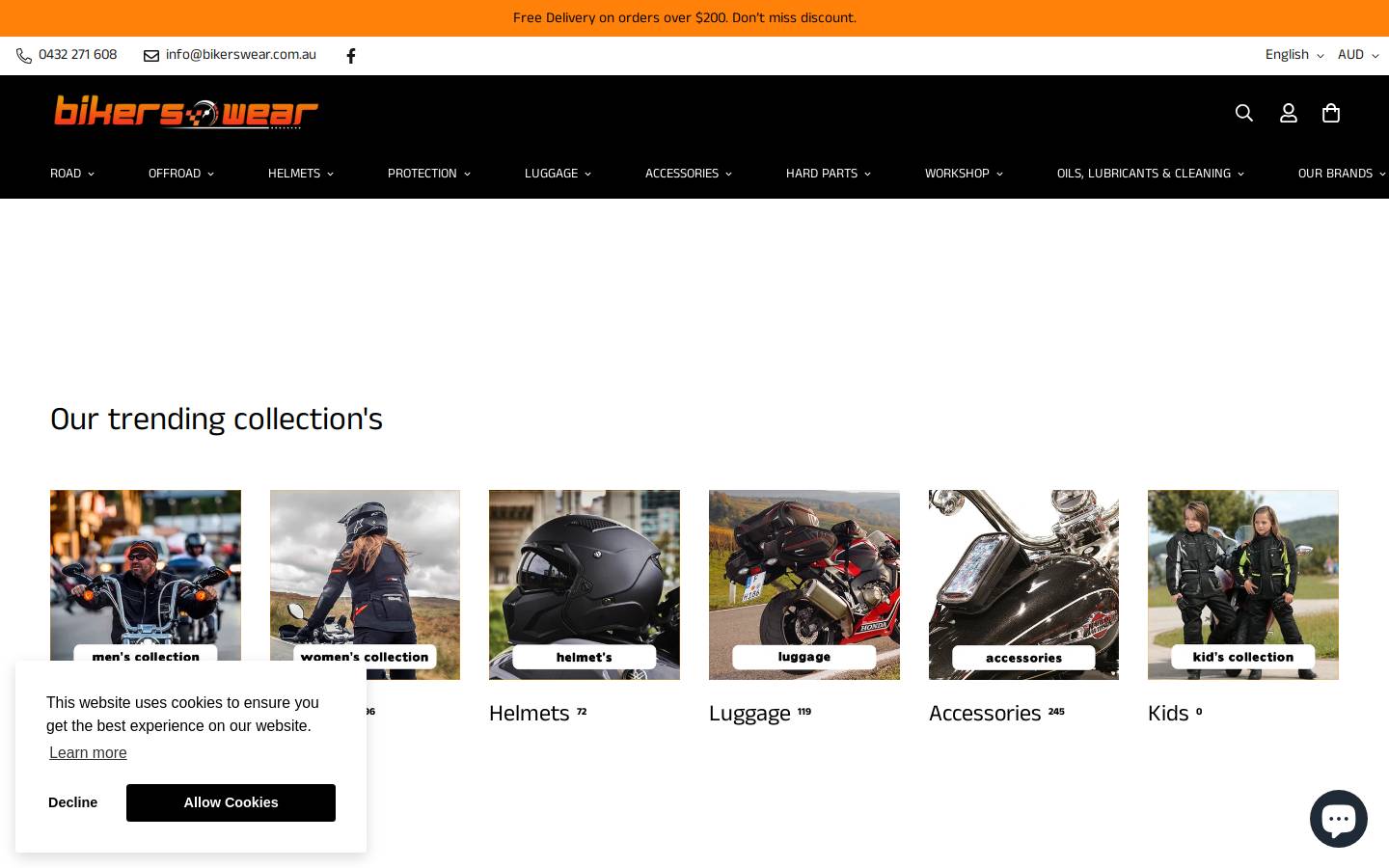 bikerswear.com.au homepage screenshot