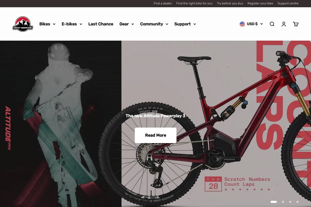 Rocky Mountain Bicycles homepage screenshot