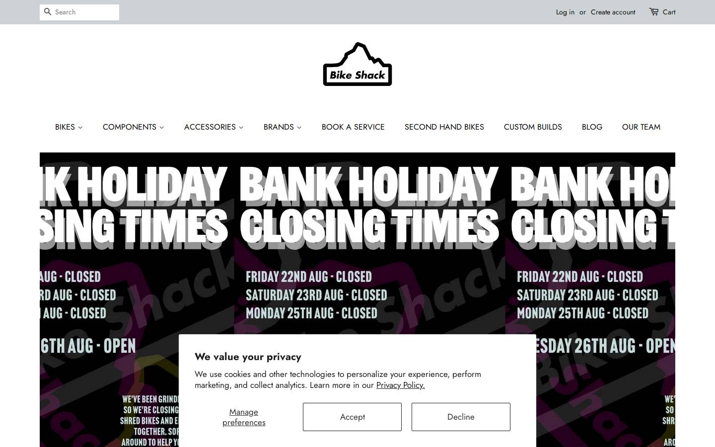 bikeshackleyton.com homepage screenshot