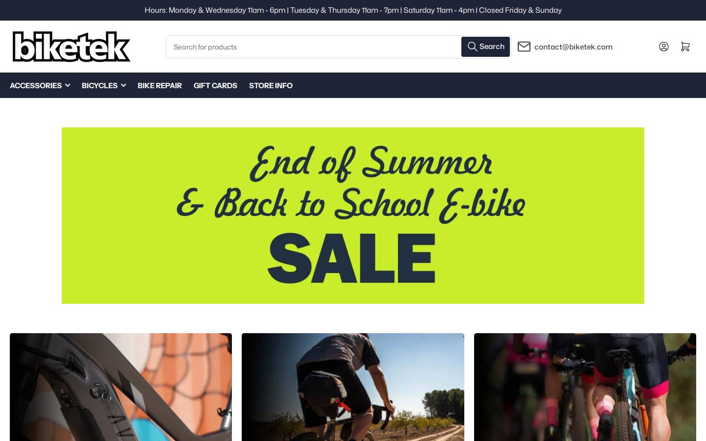 biketek.com homepage screenshot