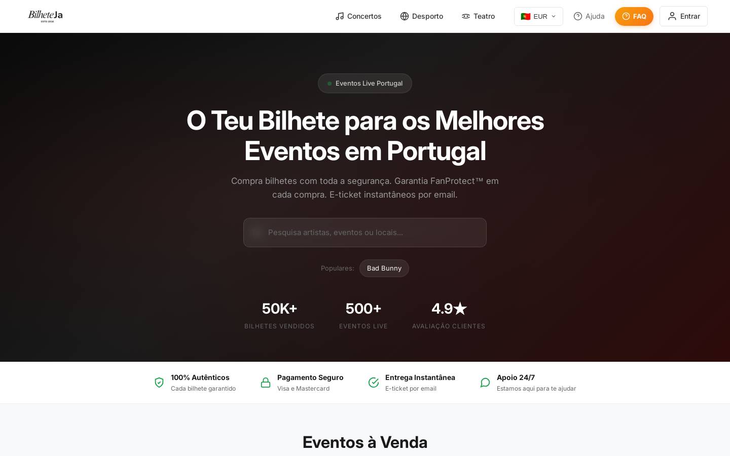bilheteja.com homepage screenshot