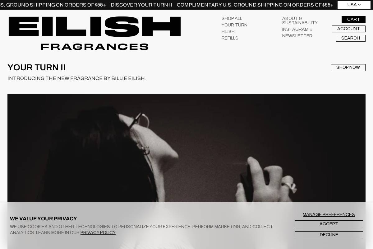 billieeilishfragrances.com homepage screenshot