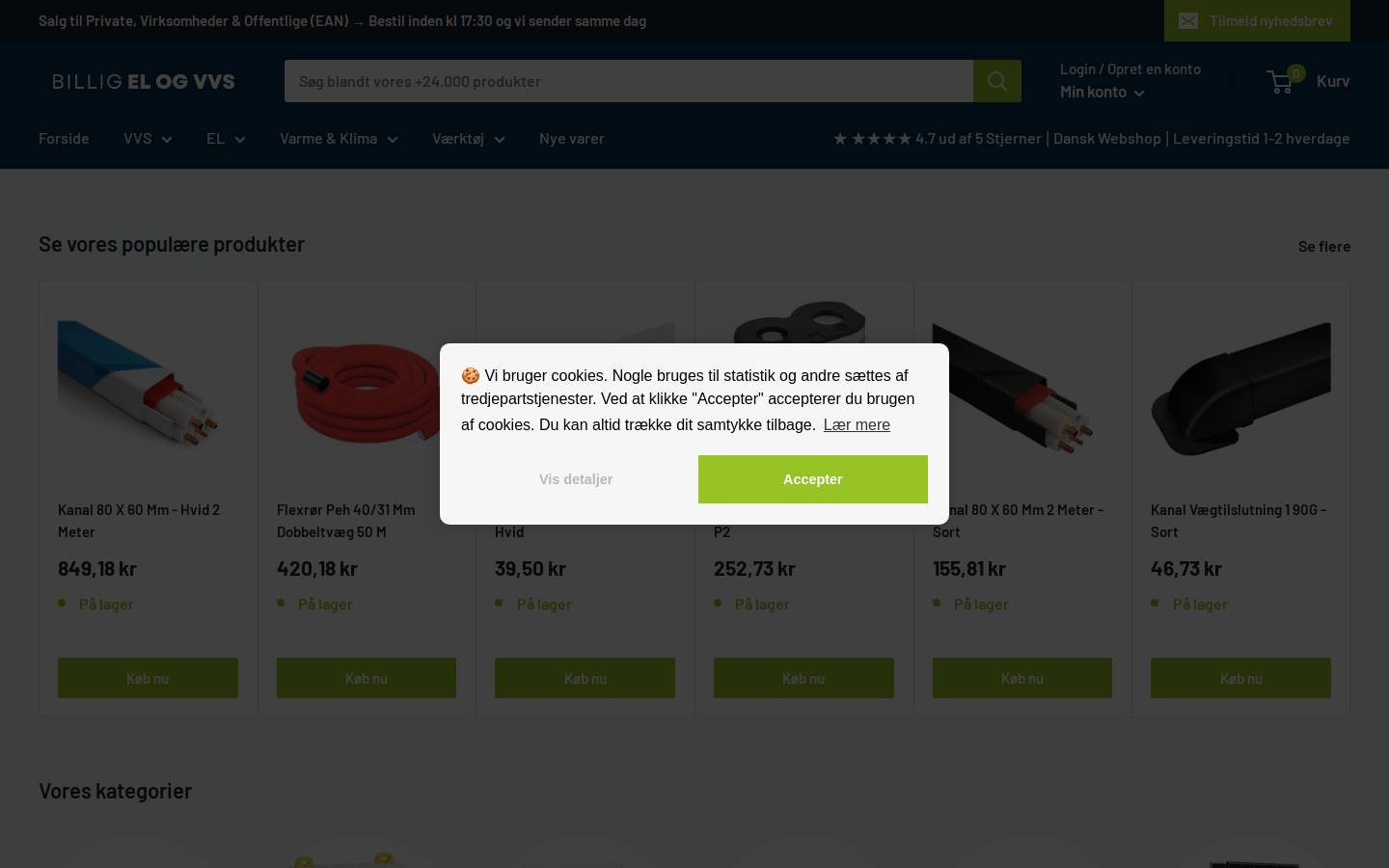 Billigelogvvs.dk homepage screenshot