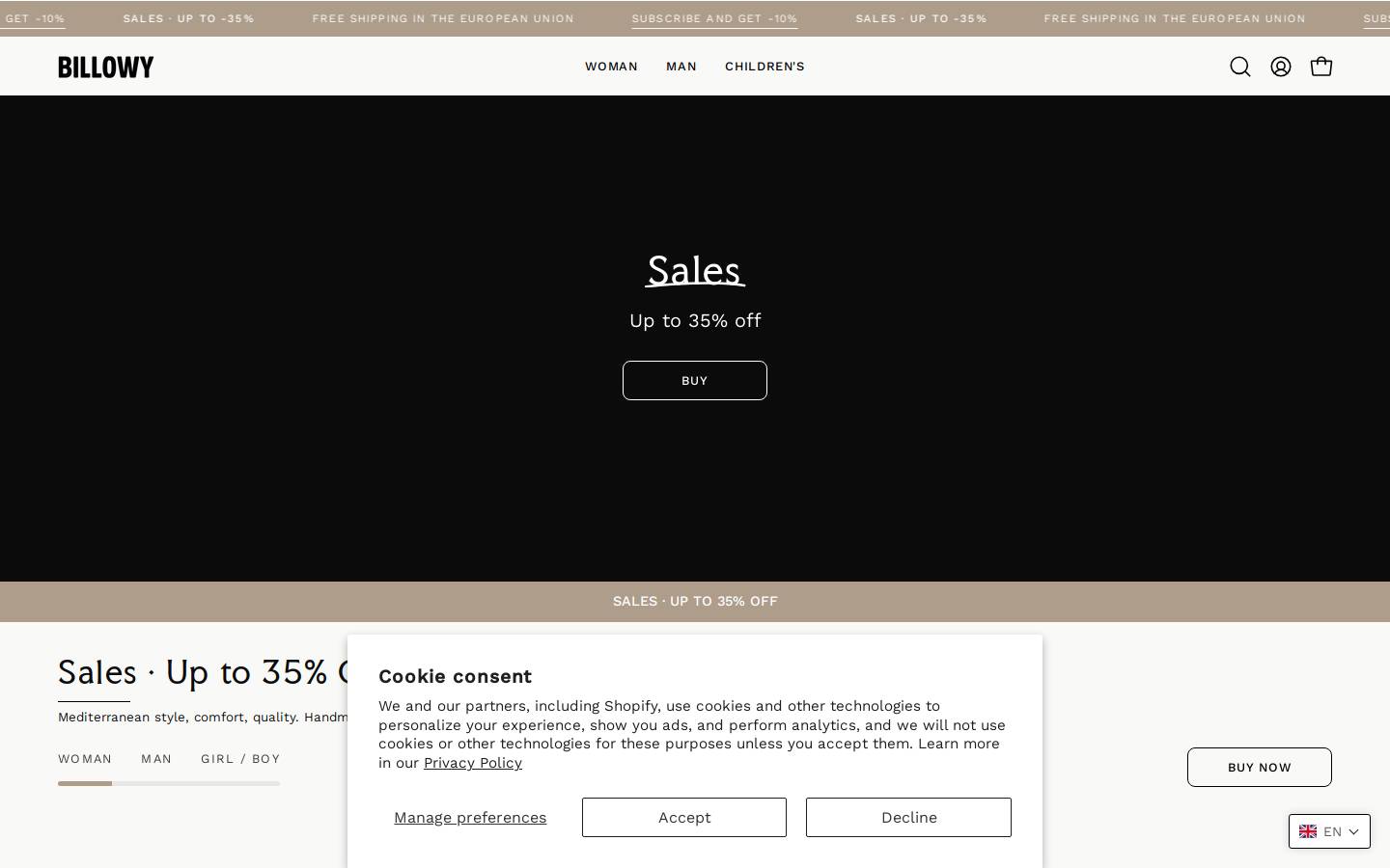 Billowyshop homepage screenshot