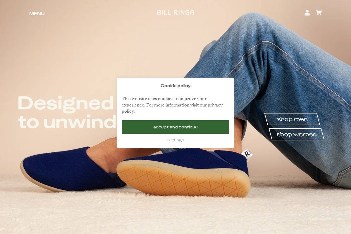 Bill Ringa Footwear homepage screenshot
