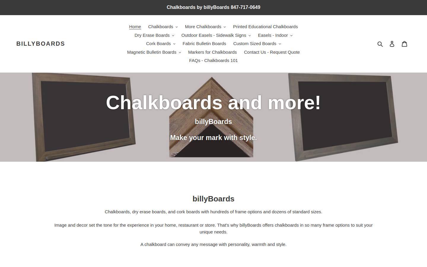 Billyboardsmfg homepage screenshot