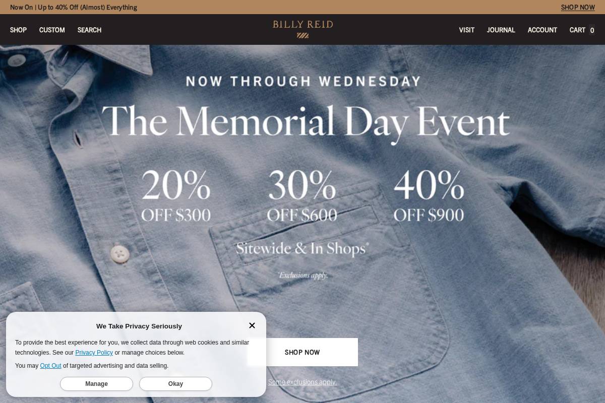 Billy Reid homepage screenshot