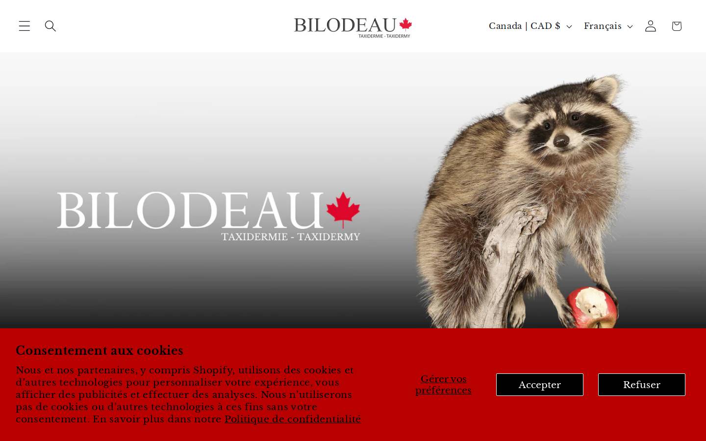 bilodeaucanadataxidermie.com homepage screenshot