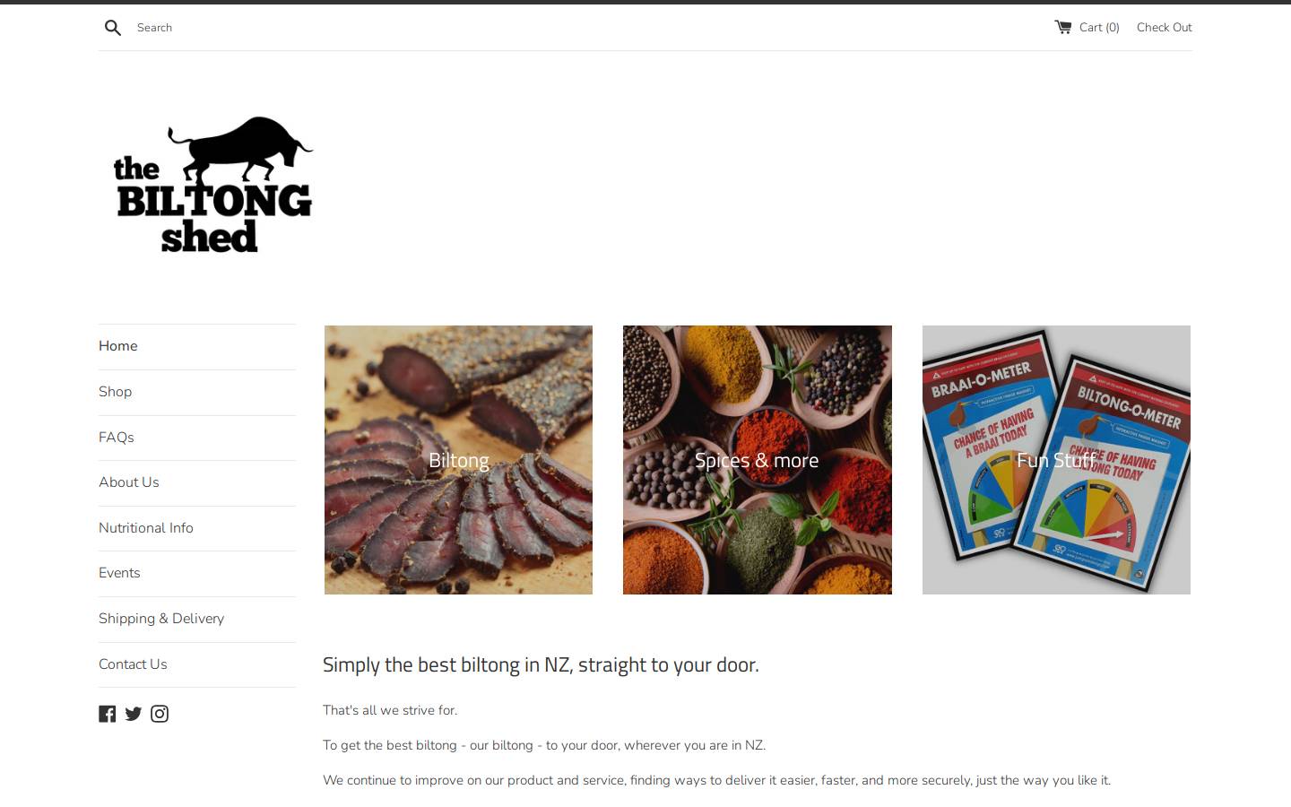 biltongonline.co.nz homepage screenshot