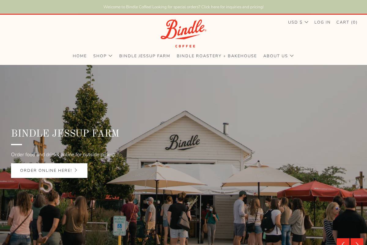 bindlecoffee.com homepage screenshot
