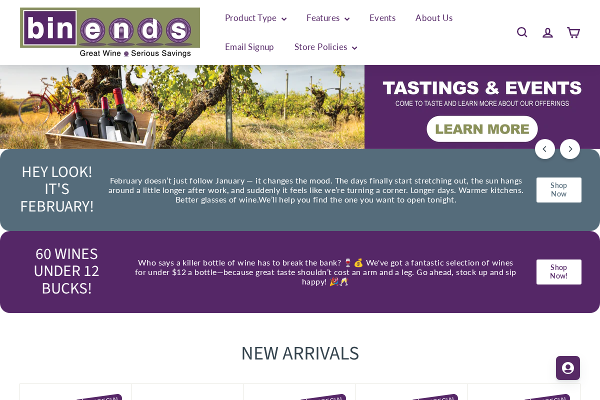 Bin Ends... Great Wine~Serious Savings homepage screenshot