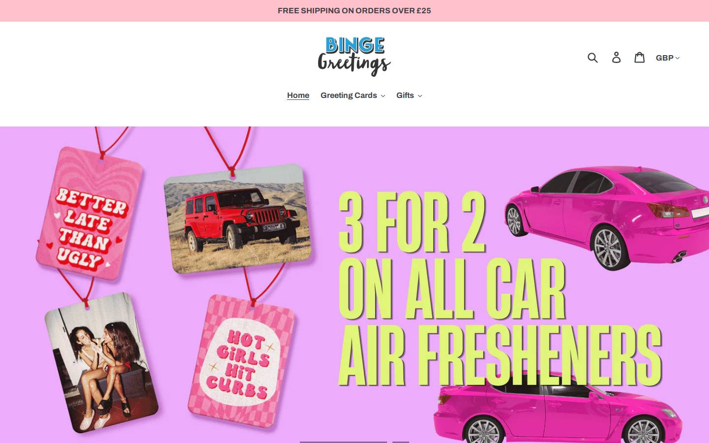 bingegreetings.com homepage screenshot