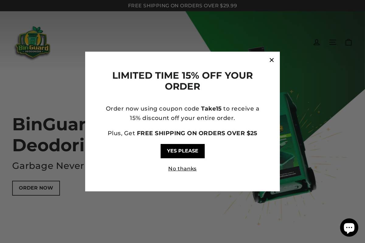 binguarddeodorizer.com homepage screenshot