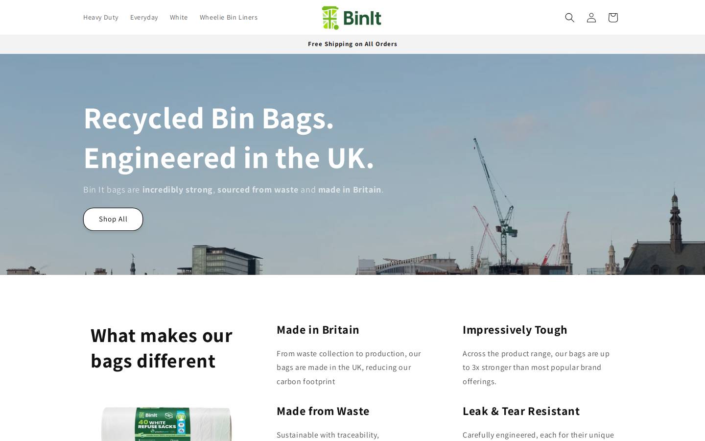 binitbags.com homepage screenshot