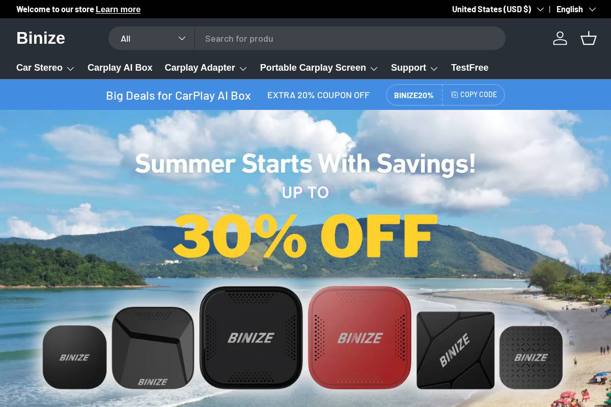 binize.com homepage screenshot