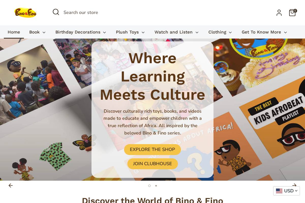Bino and Fino homepage screenshot