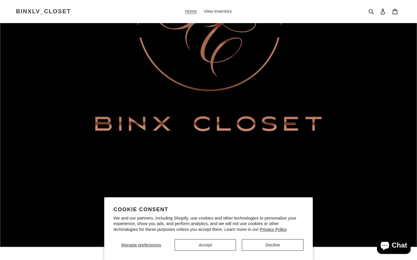 binxcloset.com homepage screenshot