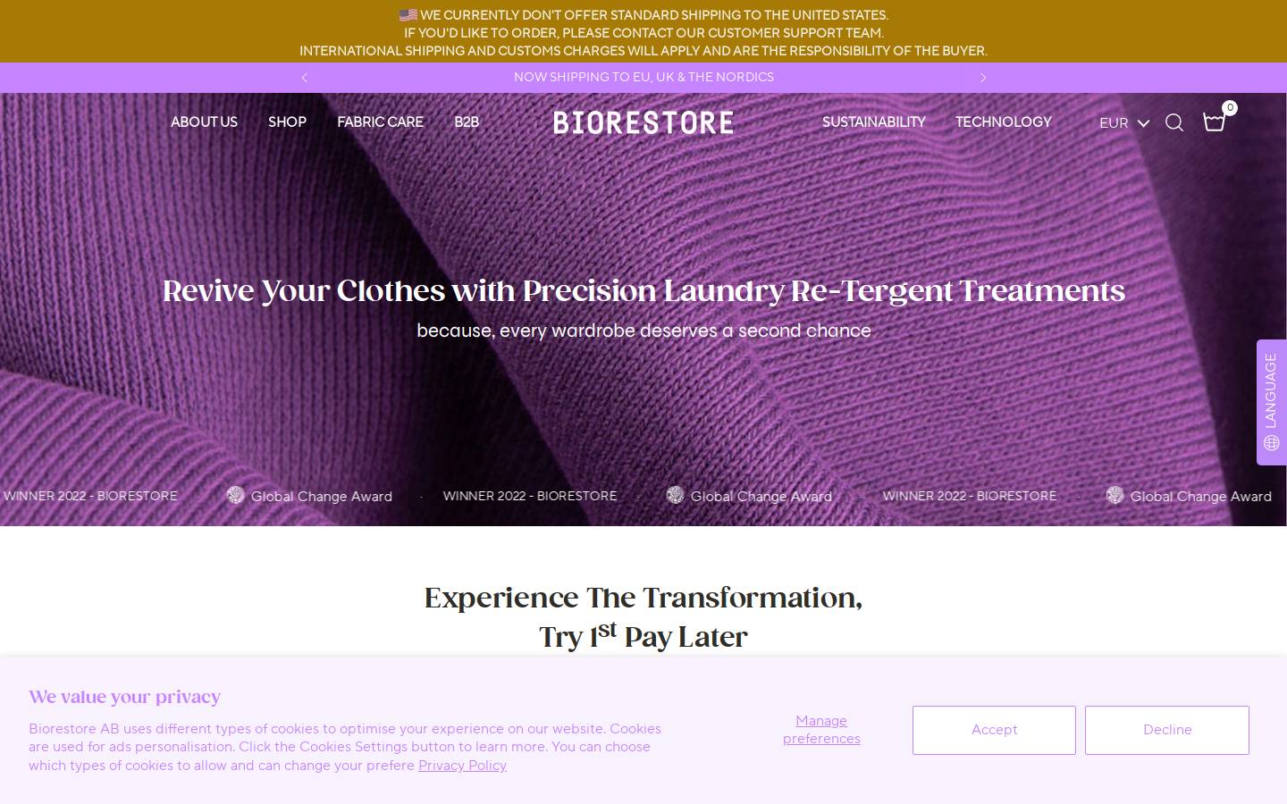 BIORESTORE AB homepage screenshot