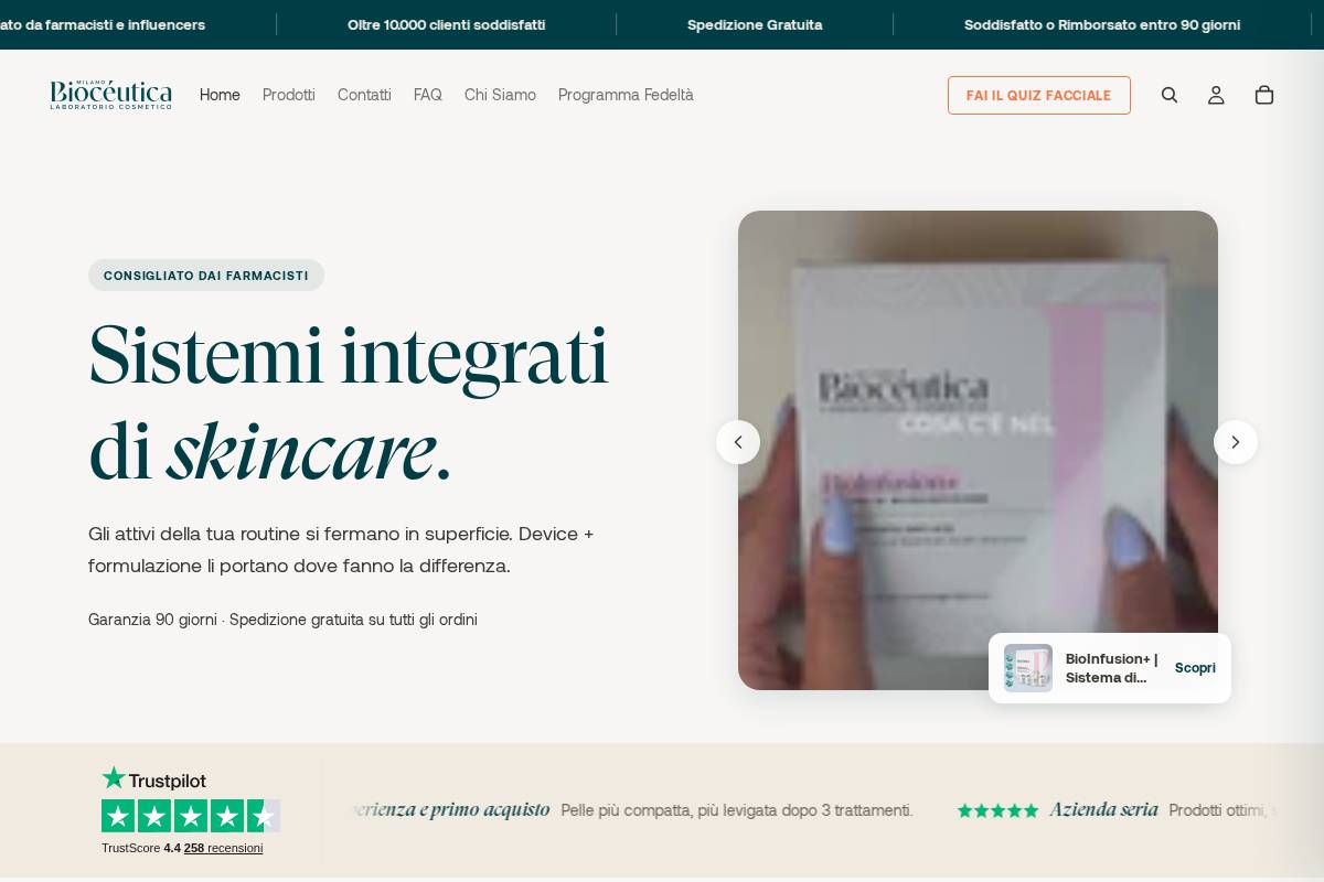 Bioceutica Milano - Skincare homepage screenshot