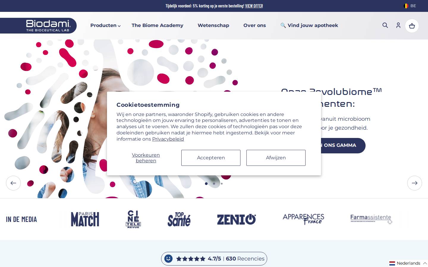 Biodami. The Bioceutical Lab homepage screenshot