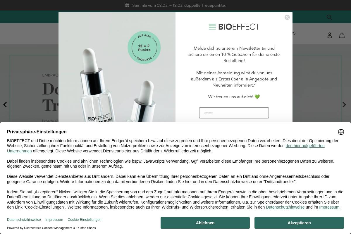 Bioeffect homepage screenshot