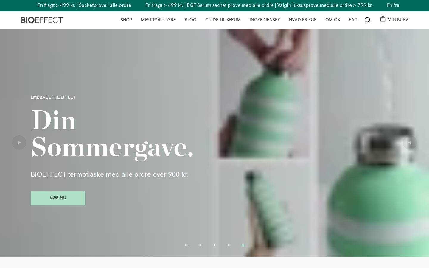 Bioeffect Danmark homepage screenshot