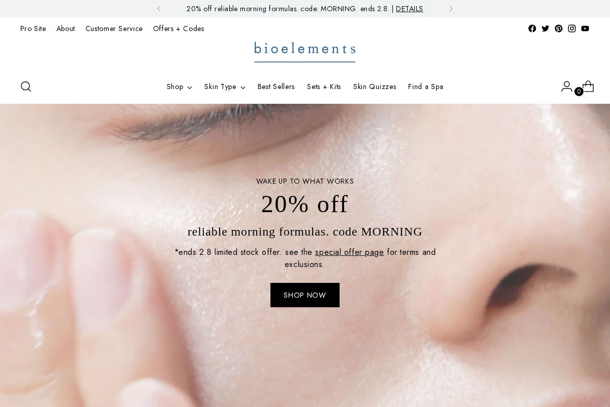 Bioelements homepage screenshot