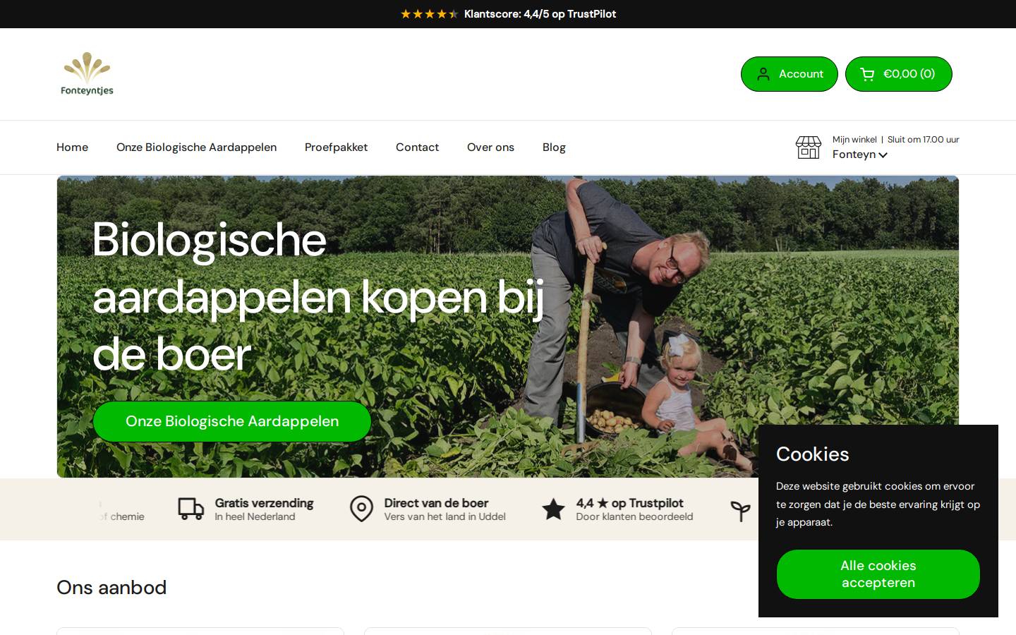 Biologischeaardappelen homepage screenshot
