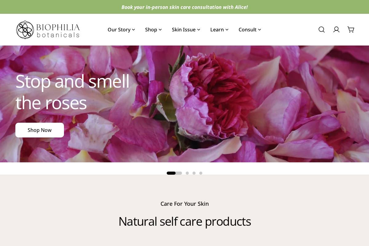 biophiliabotanicals.com homepage screenshot