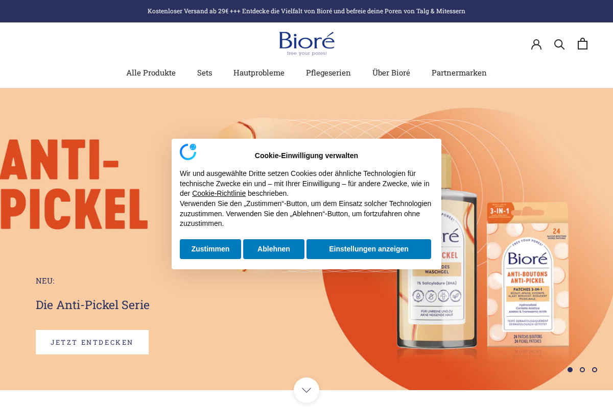 Bioré Shop homepage screenshot
