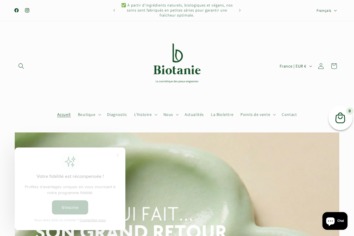 Biotanie homepage screenshot