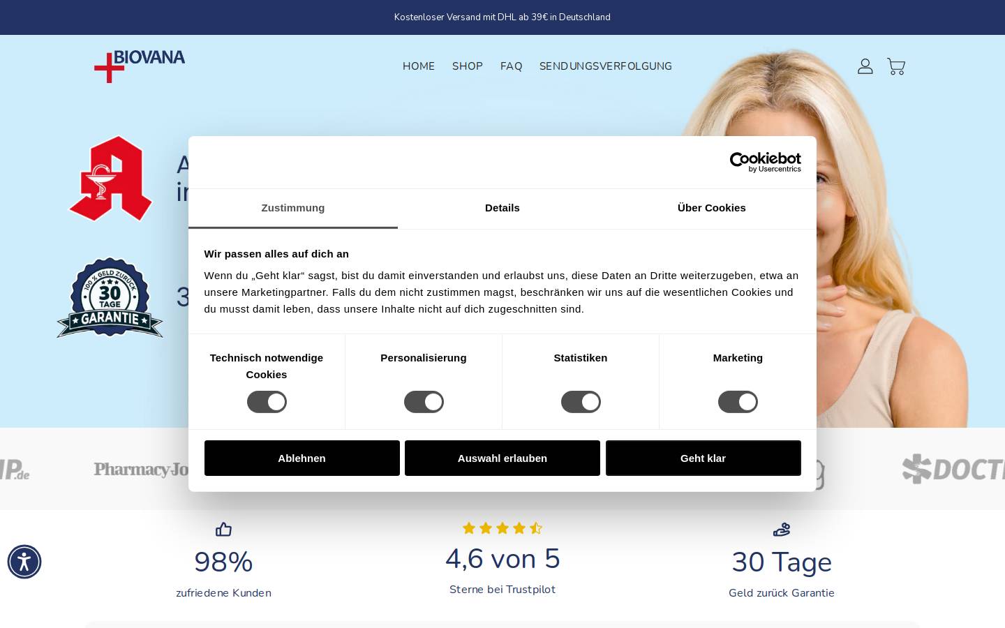 Biovana homepage screenshot