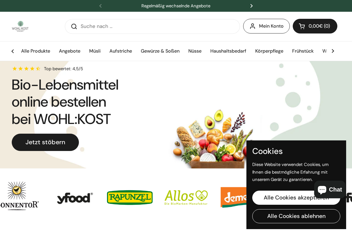 Biomarkt WOHLKOST homepage screenshot