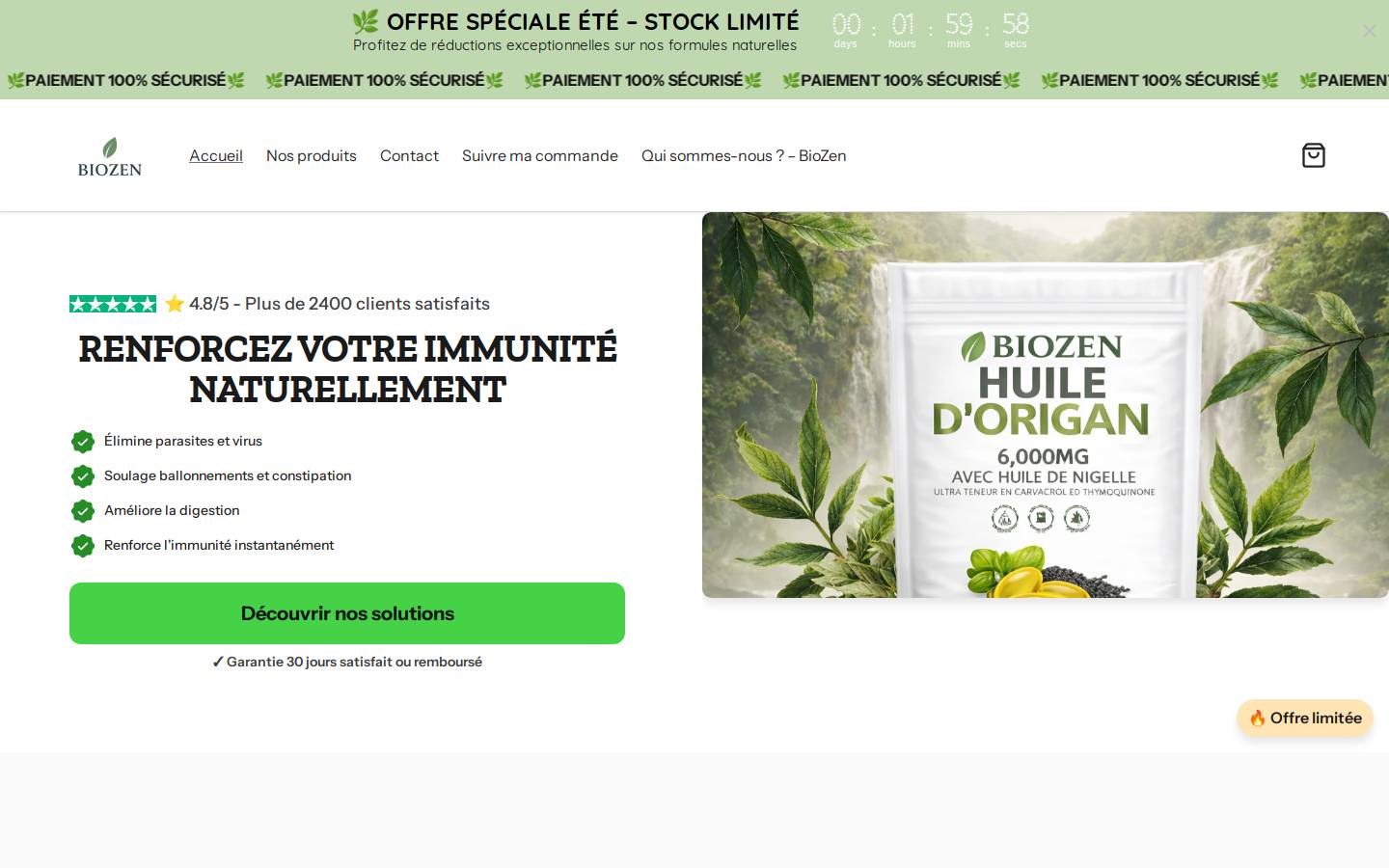 Biozen France homepage screenshot