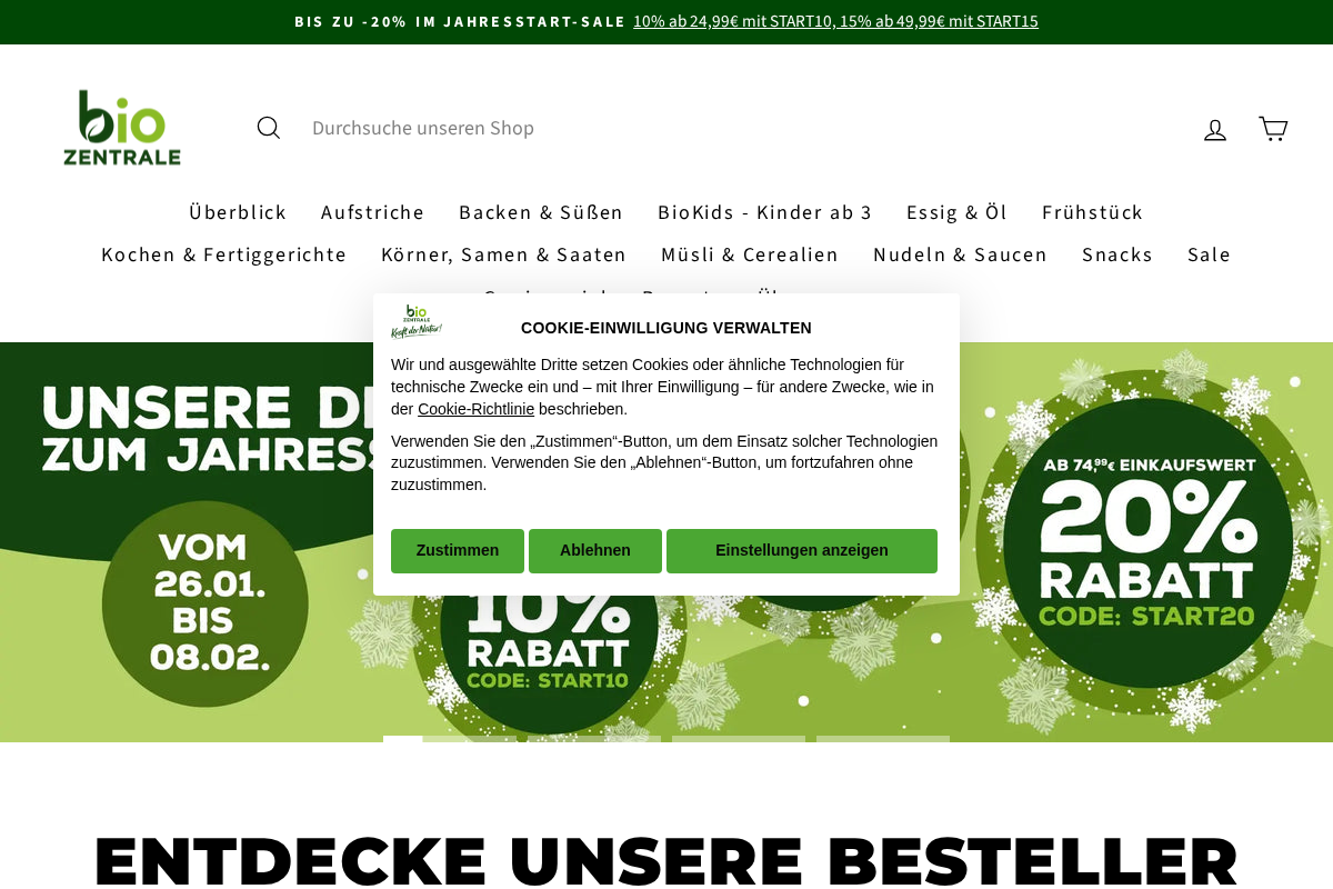 Bio Zentrale homepage screenshot