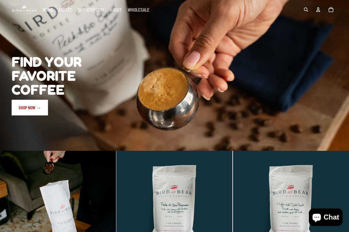 birdandbearcoffee.com homepage screenshot