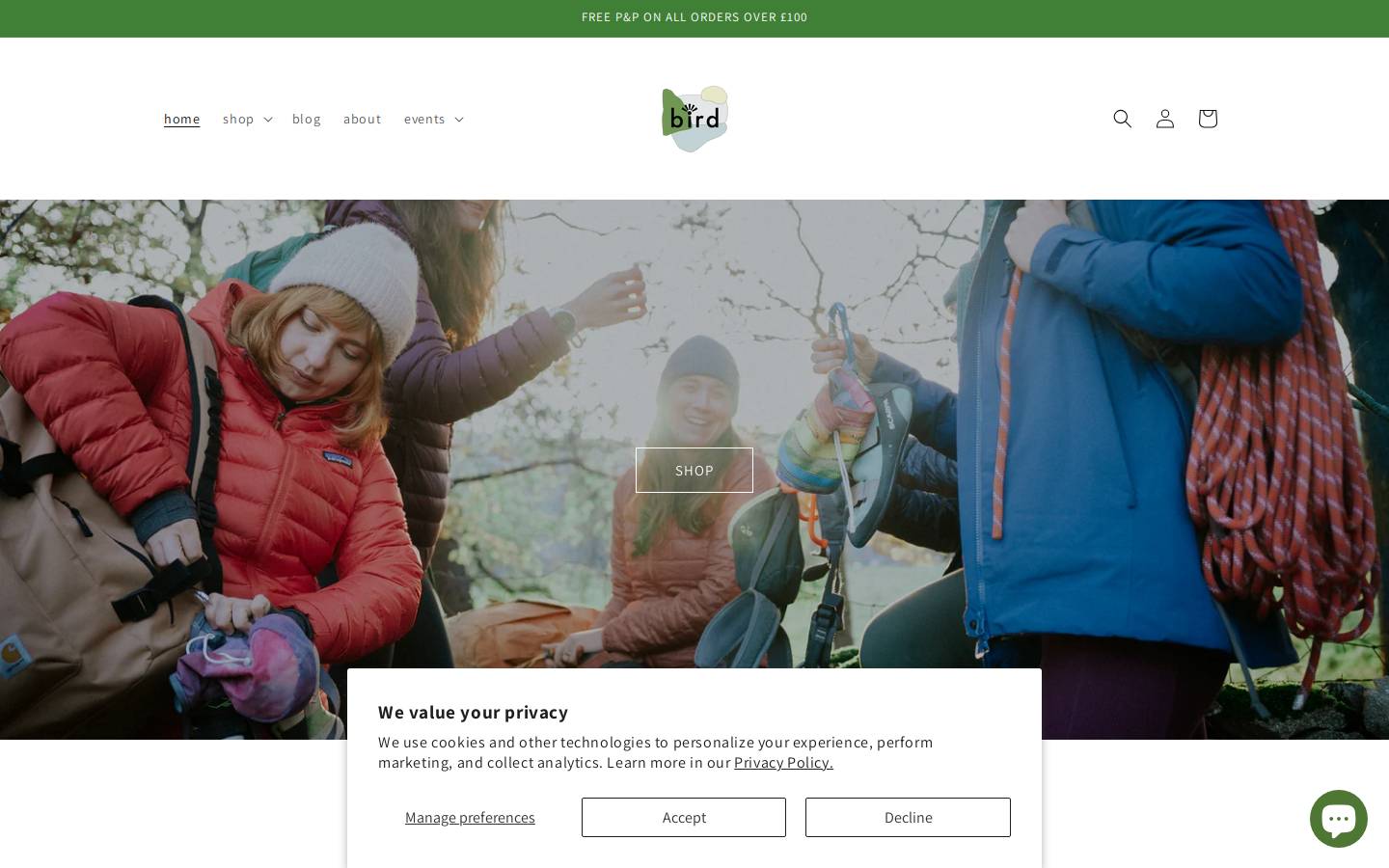Bird Outdoors homepage screenshot