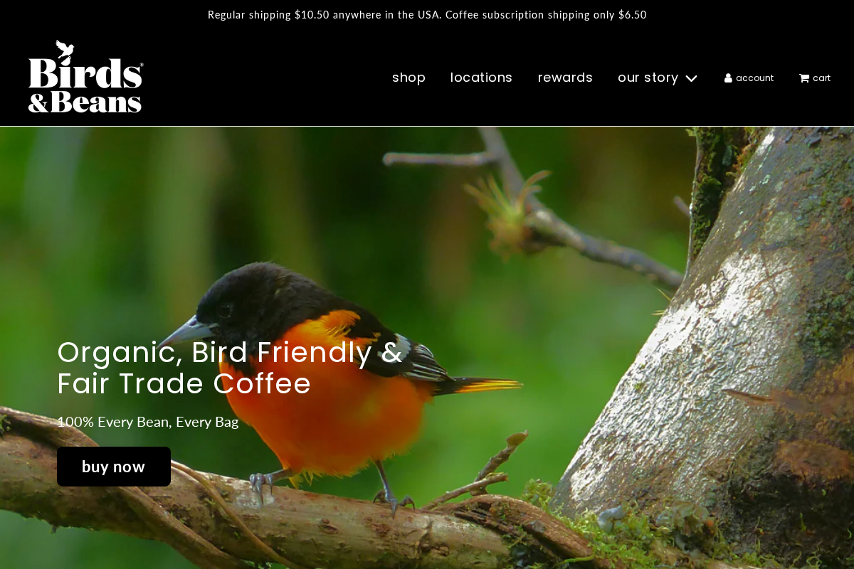 Birds & Beans Coffee homepage screenshot