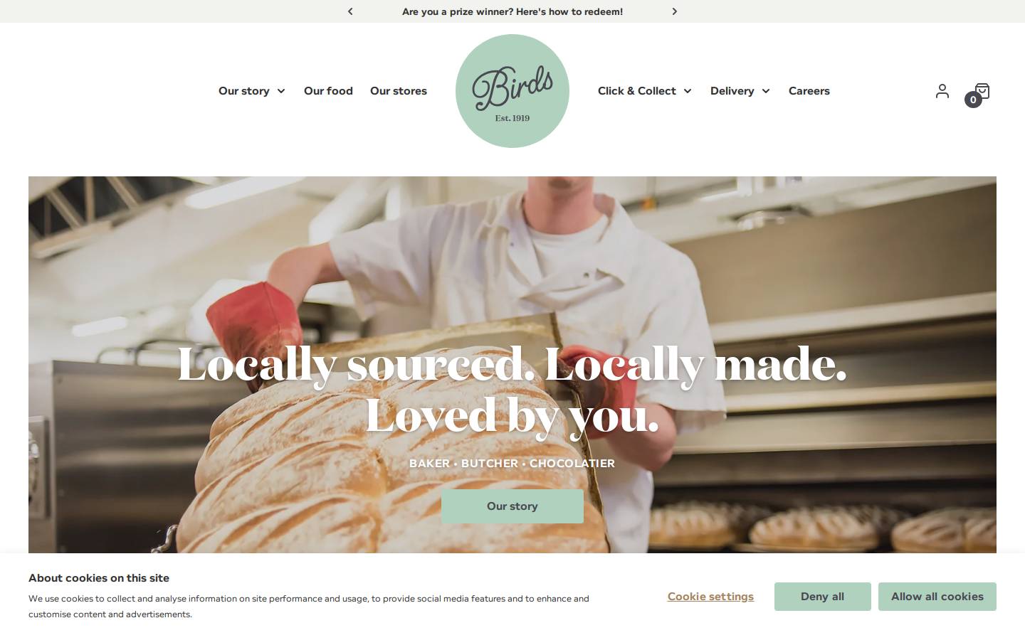 Birds Bakery homepage screenshot