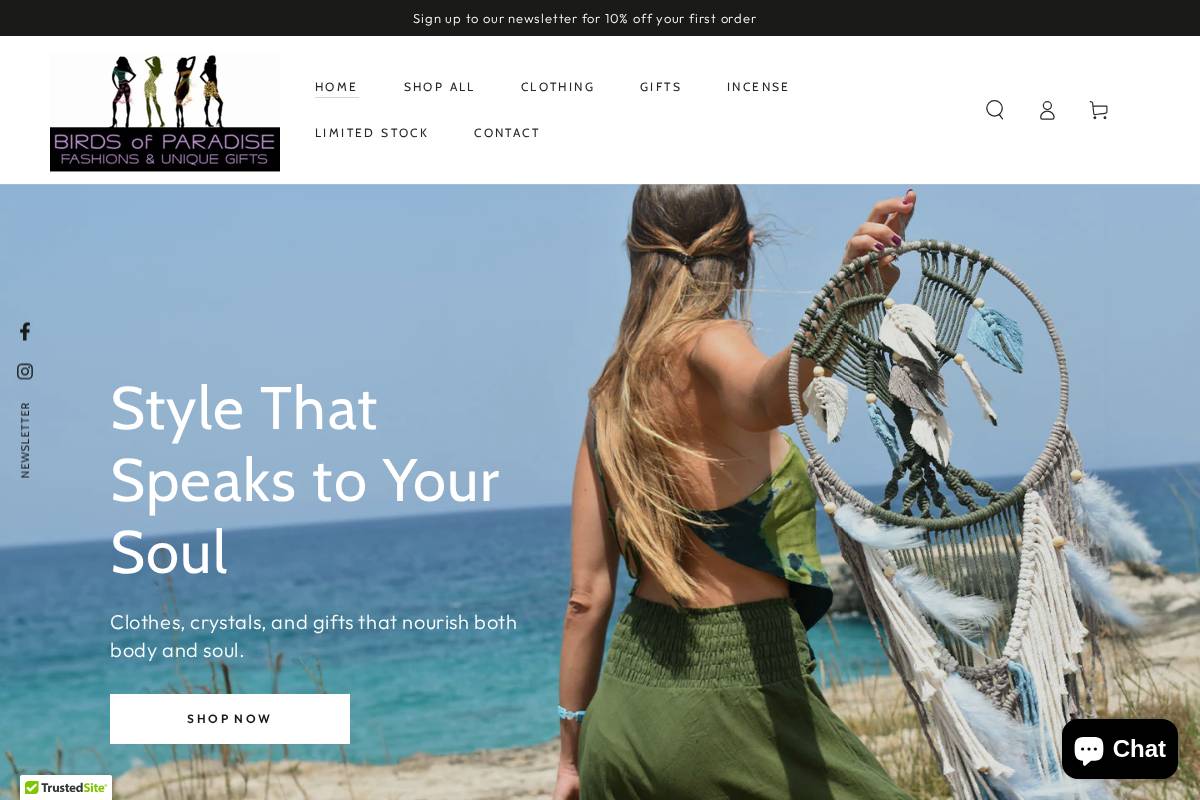 birdsofparadisefashions.com homepage screenshot