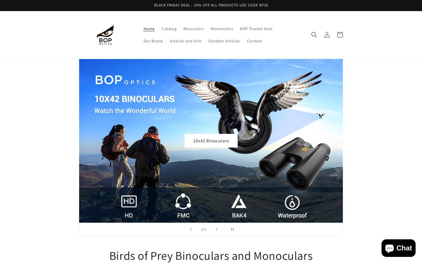 birdsofpreyoptics.com homepage screenshot