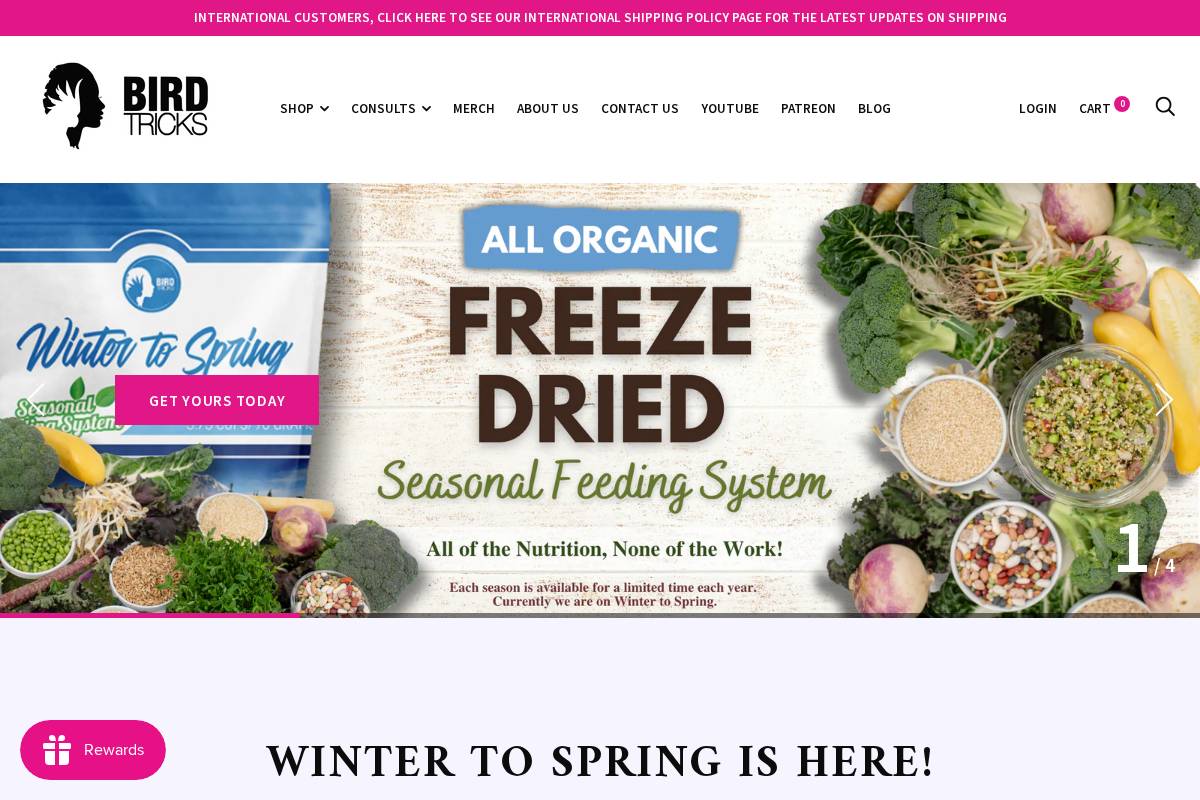 birdtricksstore.com homepage screenshot