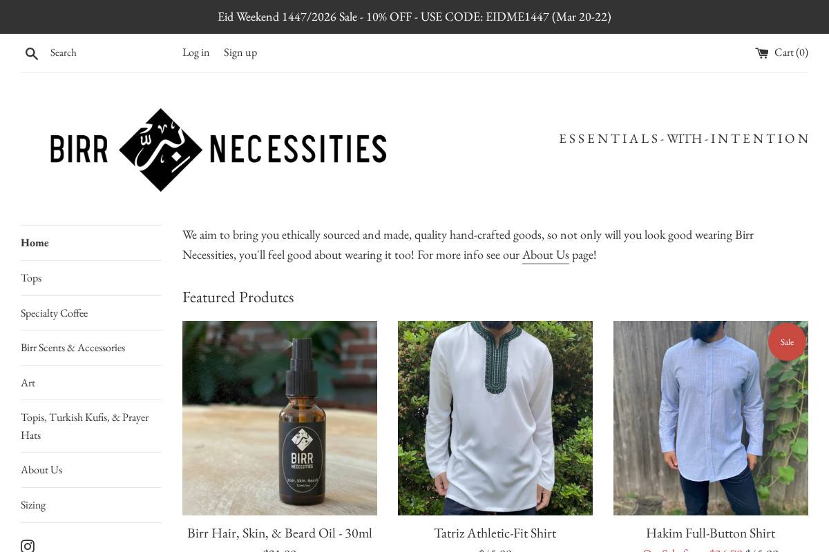 birrnecessities.com homepage screenshot