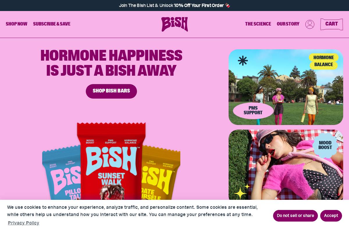 Bish Bar homepage screenshot